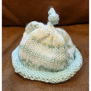 Handcrafted Green Yellow White Newborn Winter Beanie Hat Rolled Bottom Outdoors